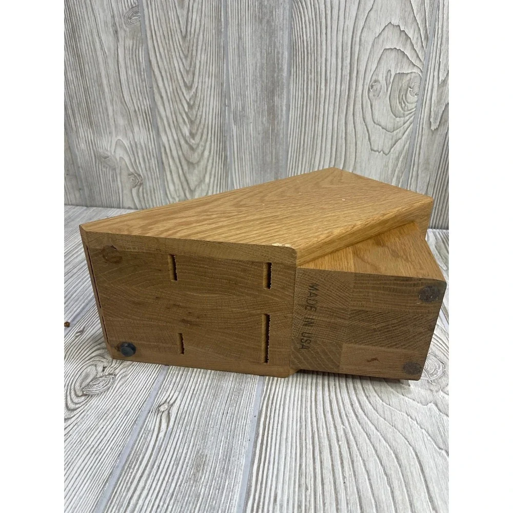 Cutco 5 Slot Oak Wood Knife Block Countertop Storage Made in USA Honey Finish